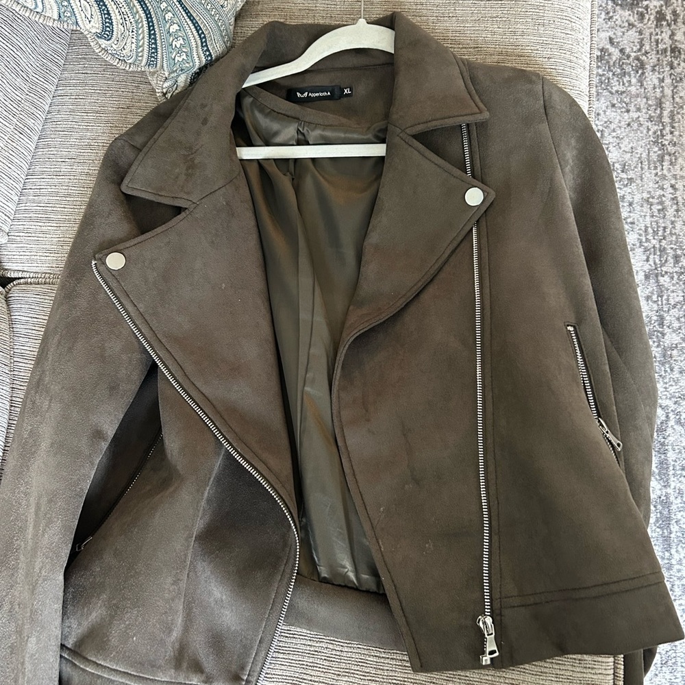 Suede look Greenish~Grey Moto jacket